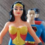 wonderwoman, superman, and batman action figures