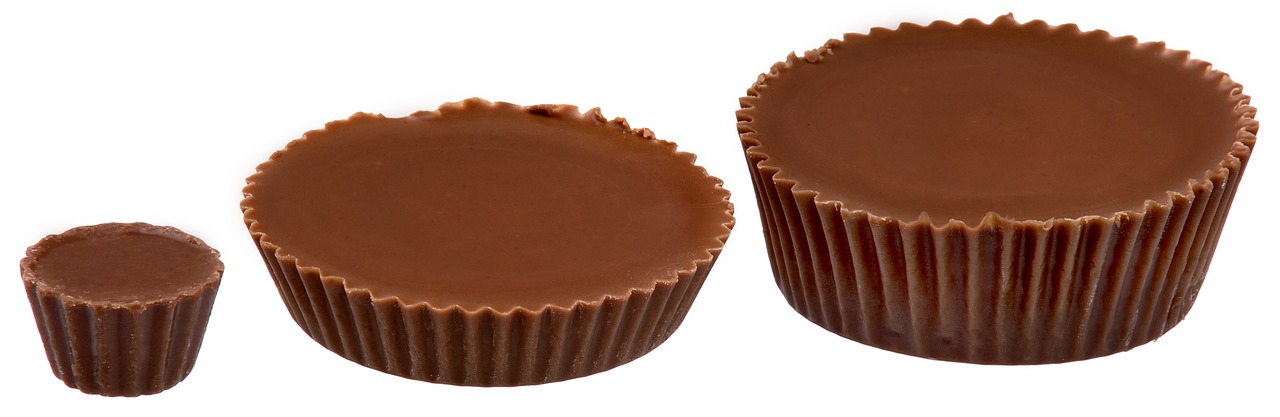 3 Reese's peanut butter cups arranged from smallest to largest